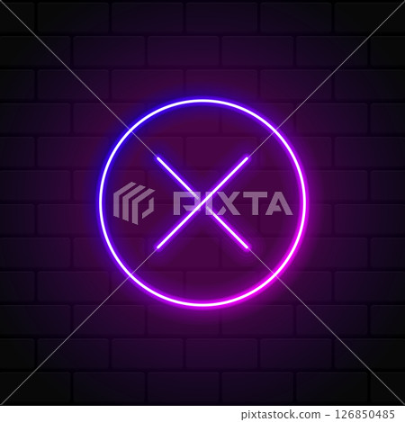 Cross mark in neon style. Purple cross mark. Retro sign with glowing neon. Vector illustration 126850485