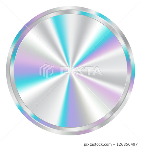 Silver holographic sticker. Holographic sticker quality emblem. Shiny rainbow emblem. Symbol of certification product. Vector illustration 126850497