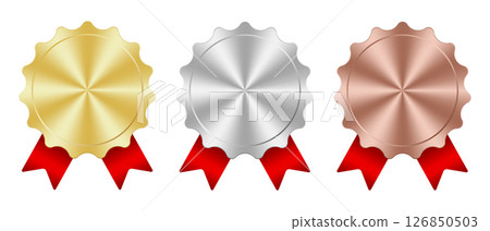 Gold, silver, and bronze medal. Award with ribbon. Realistic medal set. Prizes for winner. Medal vector set 126850503