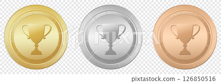 Gold, silver, and bronze medal. Realistic medal set. Prizes for winner. Reward isolated. Vector illustration 126850516