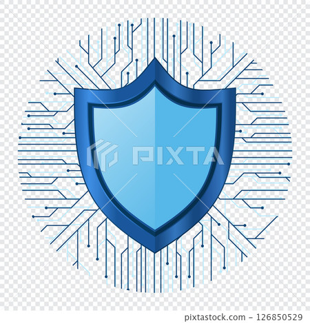 Futuristic shield protection. Shield symbol. Concept of internet privacy or cyber protection or antivirus. Vector illustration 126850529