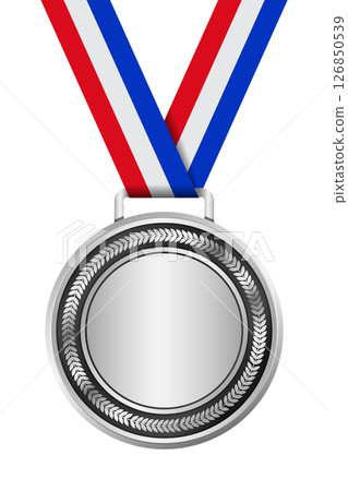 Realistic silver medal mockup. Silver medal with ribbon. Design winner silver medal prize. Winner award medal. Vector illustration Realistic silver medal mockup. Silver medal with ribbon. Design winner silver medal prize. Winner award medal. Vector illustration 126850539