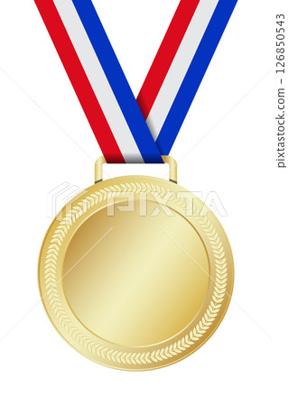 Realistic gold medal mockup. Gold medal with ribbon. Design winner golden medal prize. Winner award medal. Vector illustration 126850543