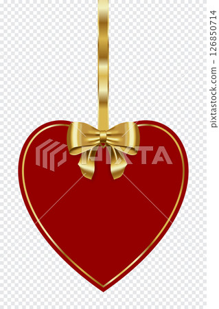 Tag with gold bow. Blank red label with golden ribbon. Paper red frame with gold bow. Vector illustration Tag with gold bow. Blank red label with golden ribbon. Paper red frame with gold bow. Vector illustration 126850714