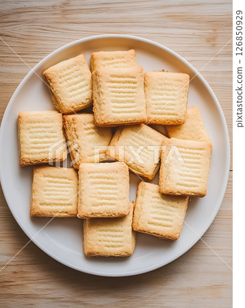Homemade Butter Cookies on a Plate Ready for Serving 126850929