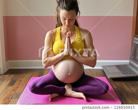 Peaceful Pregnancy Yoga Session Promoting Relaxation and Mindfulness 126850933