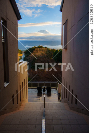 Mount Fuji View from Lake Tanuki, Fujinomiya, Japan 126850959
