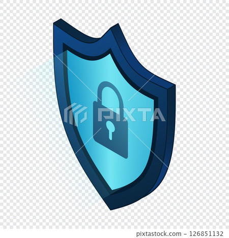 Secure vpn. VPN protection with a shield. Shield lock in futuristic blue style. Cyber security. Vector illustration 126851132