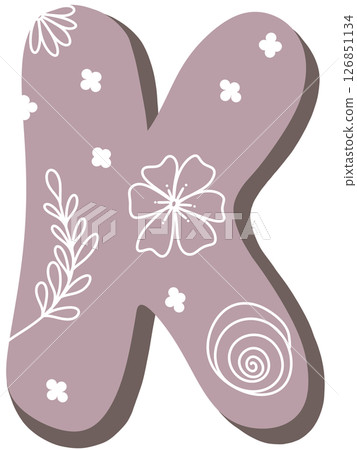 drawing of pink alphabet in floral pattern A to Z 126851134