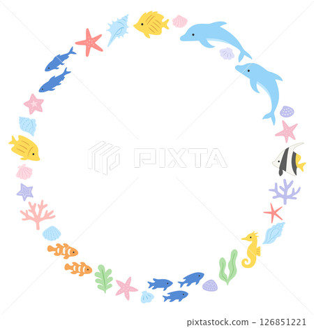 多彩的海洋生物圓環框架 126851221