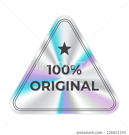 Original product holographic sticker. Holographic sticker quality emblem. Shiny rainbow emblem. Symbol of certification product. Vector illustration 126851335