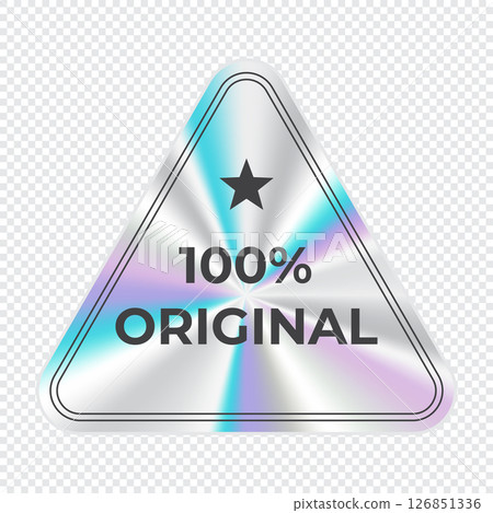 Original product holographic sticker. Holographic sticker quality emblem. Shiny rainbow emblem. Symbol of certification product. Vector illustration Original product holographic sticker. Holographic sticker quality emblem. Shiny rainbow emblem. Symbol of certification product. Vector illustration 126851336