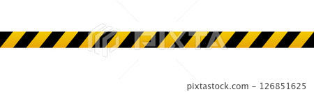 Warning tape with yellow and black diagonal stripes. Warning tape and police line. Warning danger tape. Restriction tape. Seamless line. Vector illustration 126851625