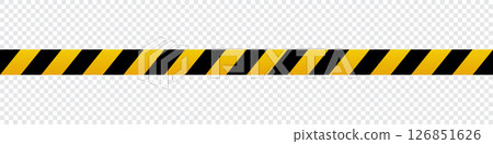 Warning tape with yellow and black diagonal stripes. Warning tape and police line. Warning danger tape. Restriction tape. Seamless line. Vector illustration 126851626