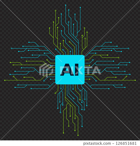Artificial intelligence technology CPU chipset with printed circuit board. Machine learning. Futuristic concept. Vector illustration 126851681