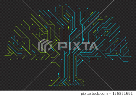 Circuit board tree. Tree data technology circuit line. Abstract futuristic circuit board. Futuristic technology design elements. Vector illustration Circuit board tree. Tree data technology circuit line. Abstract futuristic circuit board. Futuristic technology design elements. Vector illustration 126851691