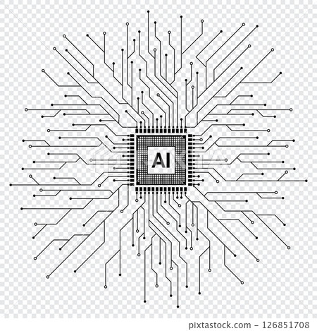 AI technology CPU chipset with printed circuit board. Printed circuit board and processor. Machine learning. Vector illustration AI technology CPU chipset with printed circuit board. Printed circuit board and processor. Machine learning. Vector illustration 126851708