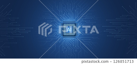 AI technology CPU chipset with printed circuit board. Printed circuit board and processor. Machine learning. Artificial intelligence web banner AI technology CPU chipset with printed circuit board. Printed circuit board and processor. Machine learning. Artificial intelligence web banner 126851713