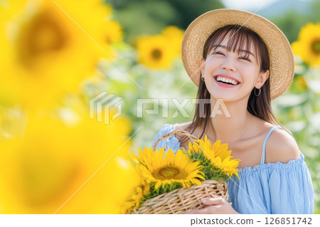 Sunflower field and women 126851742