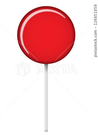Red lollipop on stick. Lollipop sugar candy on stick. Illustration for new years day, winter holiday, dessert, new years event. Vector illustration Red lollipop on stick. Lollipop sugar candy on stick. Illustration for new years day, winter holiday, dessert, new years event. Vector illustration 126851859