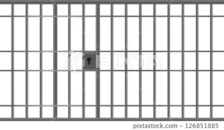 Realistic metal prison bars. Criminal background mockup. Prison cage with locked door metal bars. Jail door. Prison metal bars. Prison cell Realistic metal prison bars. Criminal background mockup. Prison cage with locked door metal bars. Jail door. Prison metal bars. Prison cell 126851885