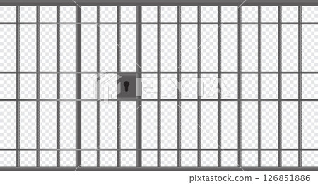 Realistic metal prison bars. Criminal background mockup. Prison cage with locked door metal bars. Jail door. Prison metal bars. Prison cell Realistic metal prison bars. Criminal background mockup. Prison cage with locked door metal bars. Jail door. Prison metal bars. Prison cell 126851886