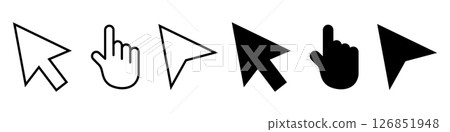 Computer mouse click cursor icon set. Pointer cursor icons. Arrow and hand pointer. Cursor icon. Computer click icon Computer mouse click cursor icon set. Pointer cursor icons. Arrow and hand pointer. Cursor icon. Computer click icon 126851948