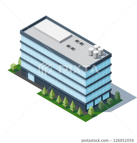 Isometric city building. Isometric modern building. Skyscraper building or business office. Vector illustration 126852058