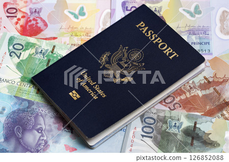 American passport on a Sao Tome and Principe dobra 126852088