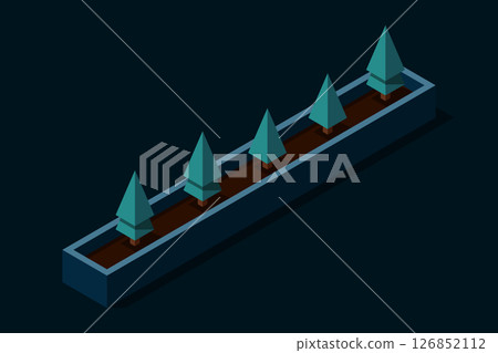 Isometric plant at night. Isometric potted plant illustration. Isometric vector tree. Tree isometric elements. Isometric vector illustration 126852112