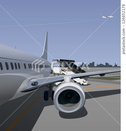 View of the plane from the ramp to the engine. Vector. View of the plane from the ramp to the engine. Vector. 126852178
