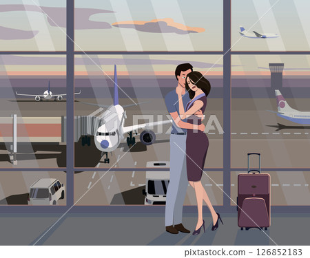 Meeting at the airport terminal. Vector. 126852183