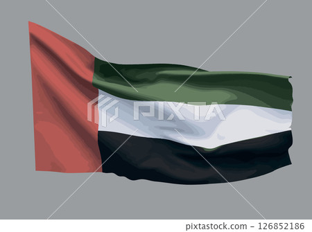 Waving flag of the United Arab Emirates on a neutral background. Vector. Waving flag of the United Arab Emirates on a neutral background. Vector. 126852186
