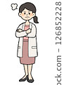 手繪風格：憤怒的女醫生穿著白大褂，前開前開，裙子風格 126852228