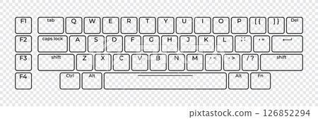 Computer keyboard button layout template with letters for graphic use. Modern computer keyboard. Vector illustration 126852294