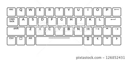 Computer keyboard button layout template with letters for graphic use. Modern computer keyboard. Vector illustration 126852431