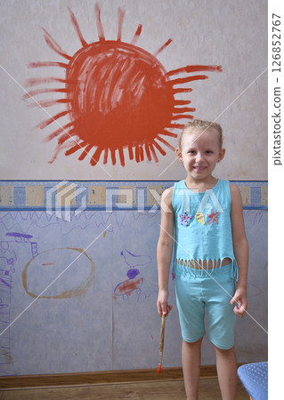 Child's Creative Wall Art Featuring Giant Red Sun 126852767