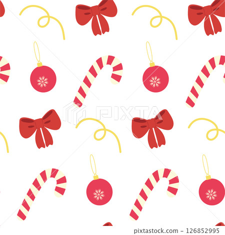 Delightful and Whimsical Christmas Patterns Featuring Colorful Candy Canes and Festive Ornaments 126852995