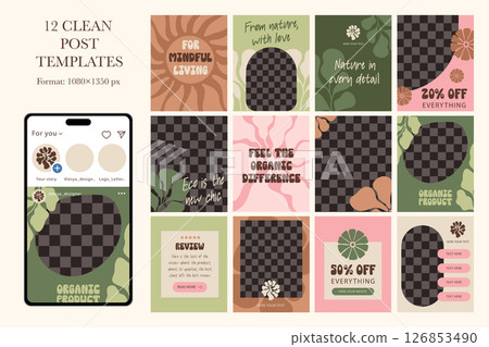 Set of Organic Design Forms and Frames, Instagram Banners. Editable Botanical Social Media Templates 126853490
