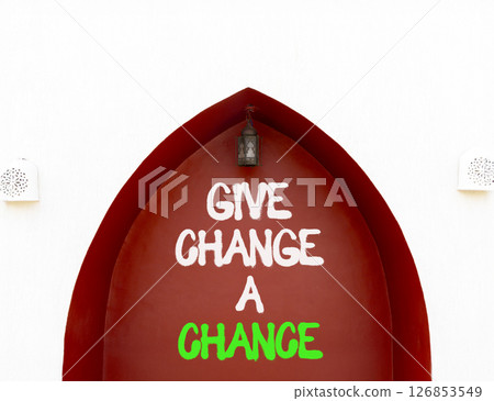 Give change a chance symbol. Concept words phrase Give change a chance on beautiful brown wall. Beautiful white wall background. Business Give change a chance concept. Copy space. Give change a chance symbol. Concept words phrase Give change a chance on beautiful brown wall. Beautiful white wall background. Business Give change a chance concept. Copy space. 126853549