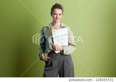 Focused on Green Economics: Woman with Carbon Markets Doc 126854731