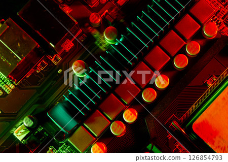 Green and Red Illuminated Motherboard Details Green and Red Illuminated Motherboard Details 126854793