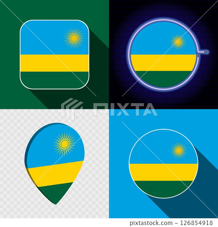 Set of modern icons with the national flag of Rwanda. 126854918