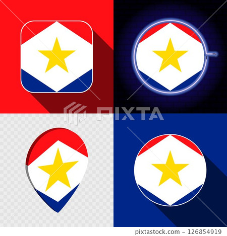 Set of modern icons with the national flag of Saba. Set of modern icons with the national flag of Saba. 126854919