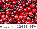 Cherry background, fruit top view, tasty cherries close up 126854950