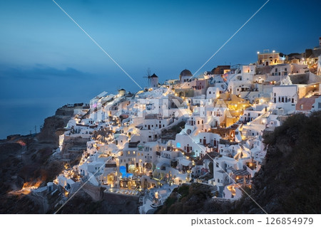 Photo of the view of the Oia castle at the sunset time 126854979