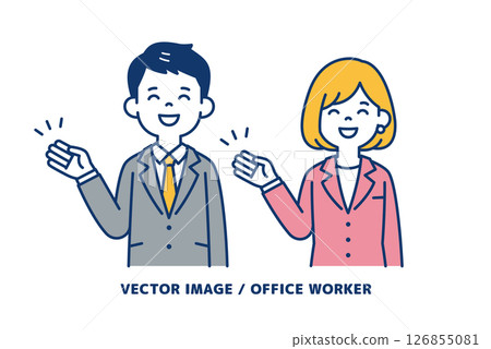A simple vector illustration of a businessman giving directions with a smile_Men and women set A simple vector illustration of a businessman giving directions with a smile_Men and women set 126855081