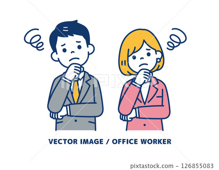 一個簡單的向量插圖，說明一個商人歪著頭思考_男人和女人 126855083