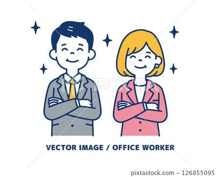 A simple vector illustration of a businessman smiling with his arms folded_Men and women set A simple vector illustration of a businessman smiling with his arms folded_Men and women set 126855095