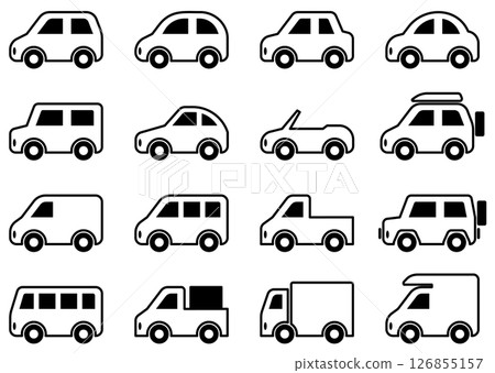 Set of vector illustrations of cars, automobile icons of various shapes Set of vector illustrations of cars, automobile icons of various shapes 126855157